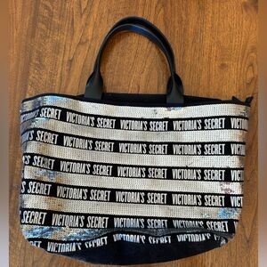 Victoria's Secret Black and Silver Striped Tote